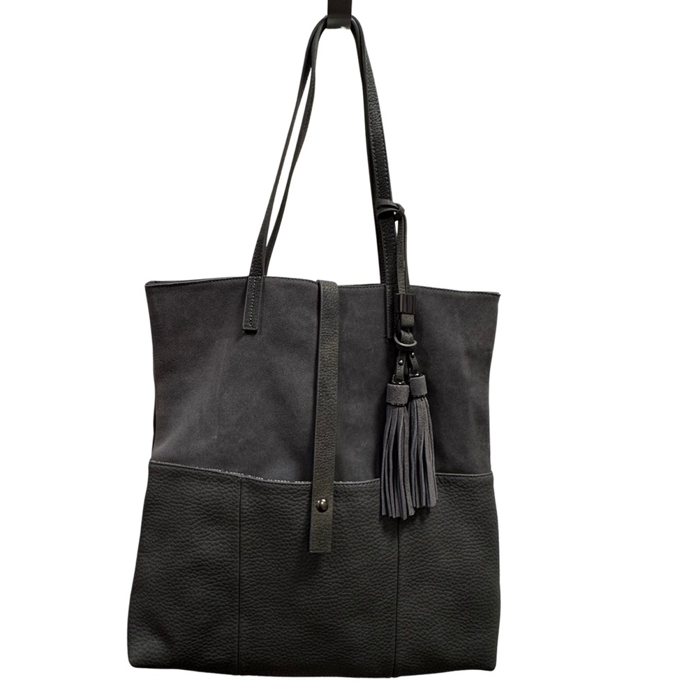 Vintage Moda Luxe Gray Leather & Suede LARGE Tote Bag Tassel Shoulder Purse - Picture 11 of 12